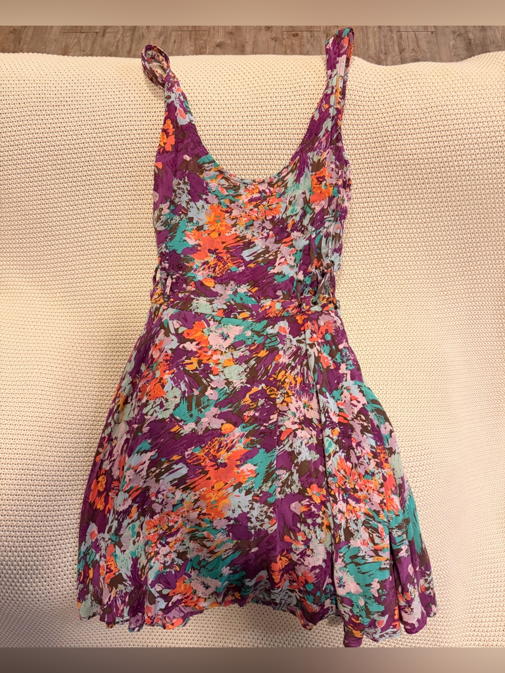 Lucca Couture purple, orange, teal and white floral print dress in a size 2
